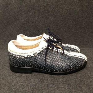 Aerogreen Women’s Blue White Woven Leather Lace Up Golf Shoes Size 6